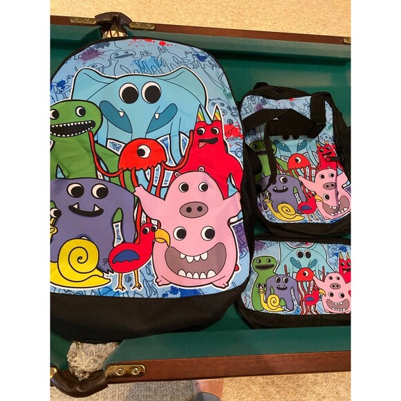 Full-size Monsters Inc set of 3: bookbag, insulated lunchbox and pencil case NIB - Picture 1 of 7